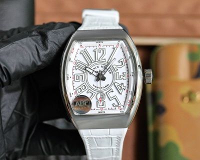 Franck Muller Vanguard Yachting V45 44*54mm ETA2824 Movement White Leather Band Watch